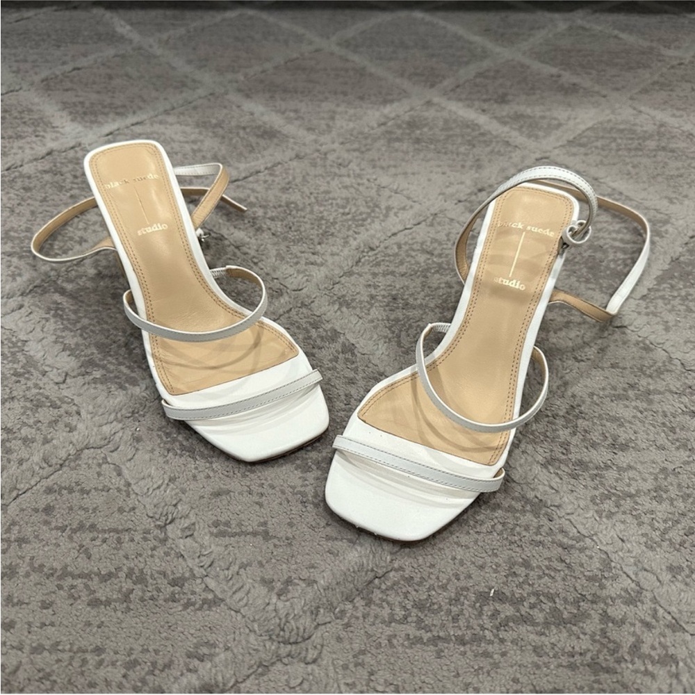 Black Suede Studio Verana White Ankle Strap Sandals EU 37